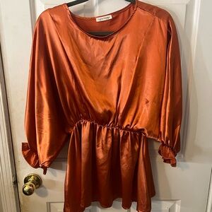 Caslon Burnt Orange Satin Peplum Blouse